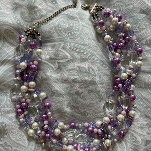 Elegant Purple and White Beaded Necklace